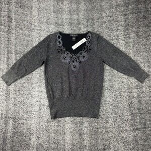August Silk Women's M‎ Gray Sparkle Embellished Metallic Long Sleeve Sweater